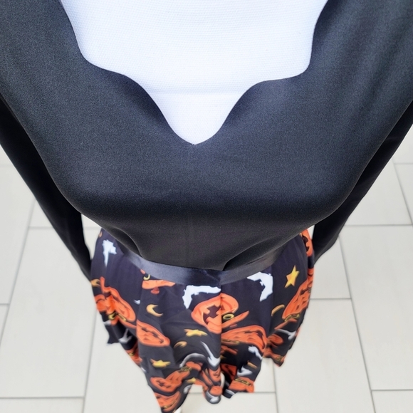 Little Black ✦ Halloween Pumpkin Dress ✦ Ribbon Belt Scalloped Sweetheart M - Picture 8 of 16